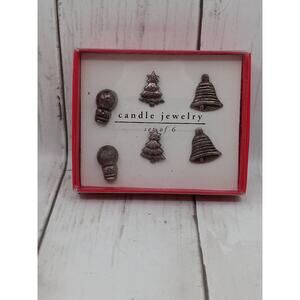 Vintage Pier 1 Christmas Candle Jewelry Set of 6 Snowmen Christmas Trees & Bells